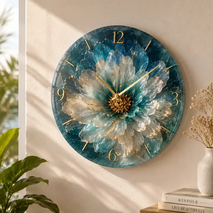 Flower resin wall clock